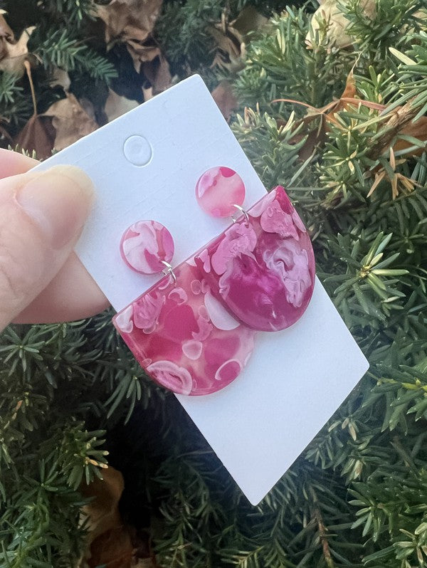 Pink Swirl Deco Acrylic Earrings Valentines