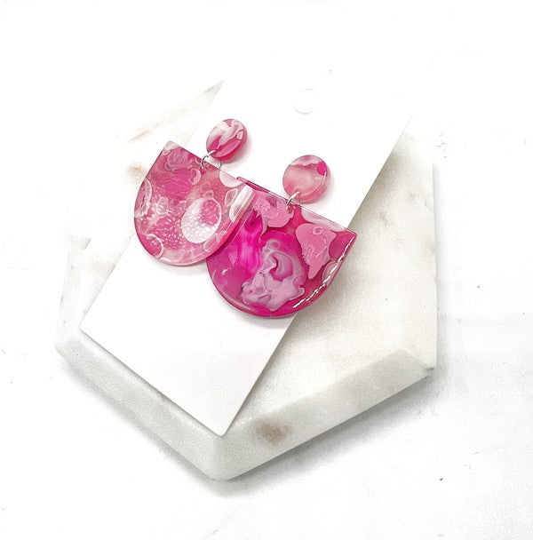 Pink Swirl Deco Acrylic Earrings Valentines