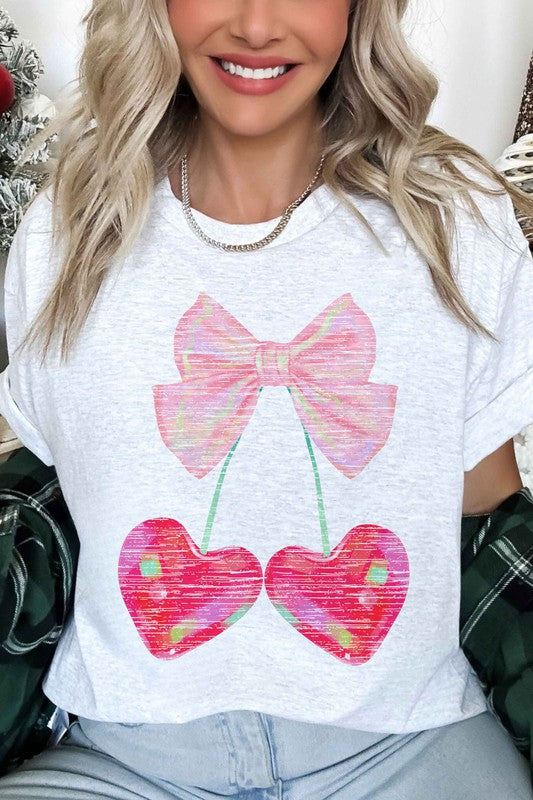 CHERRY RIBBON VALENTINES OVERSIZED GRAPHIC TEE