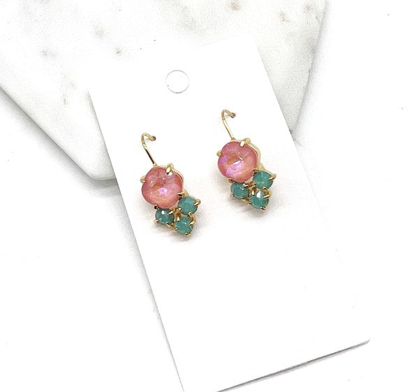 Pink Green Crystal Gem Earrings