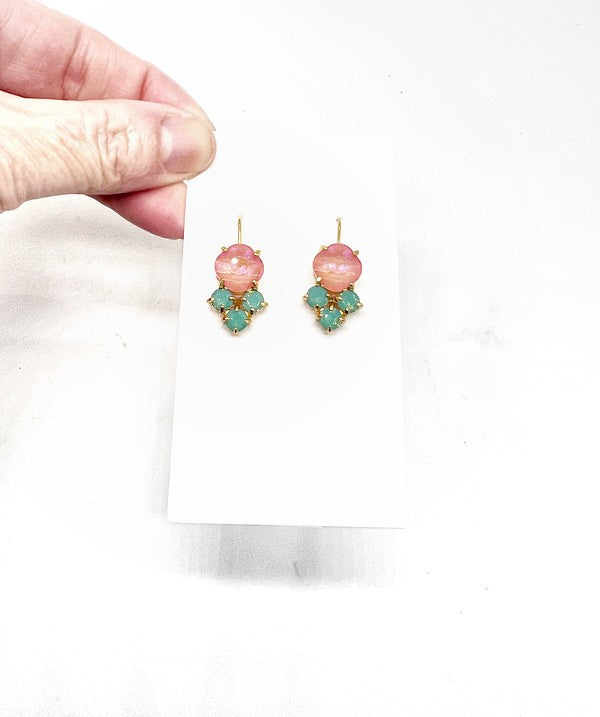 Pink Green Crystal Gem Earrings