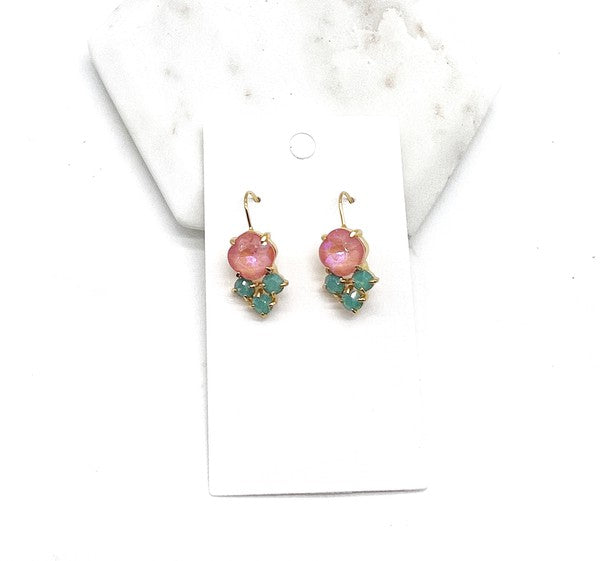 Pink Green Crystal Gem Earrings