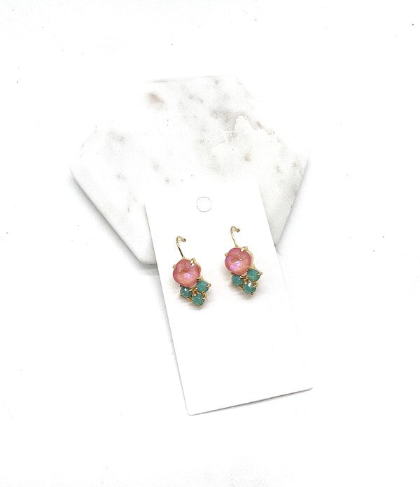 Pink Green Crystal Gem Earrings