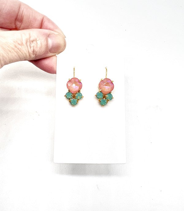 Pink Green Crystal Gem Earrings