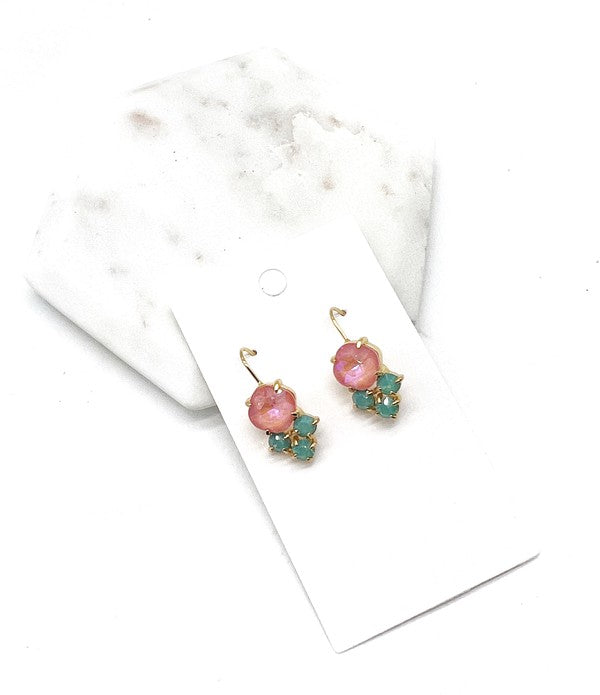 Pink Green Crystal Gem Earrings