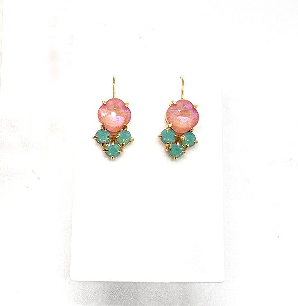 Pink Green Crystal Gem Earrings