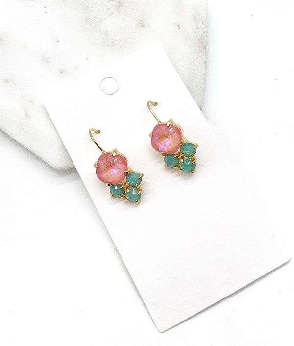 Pink Green Crystal Gem Earrings