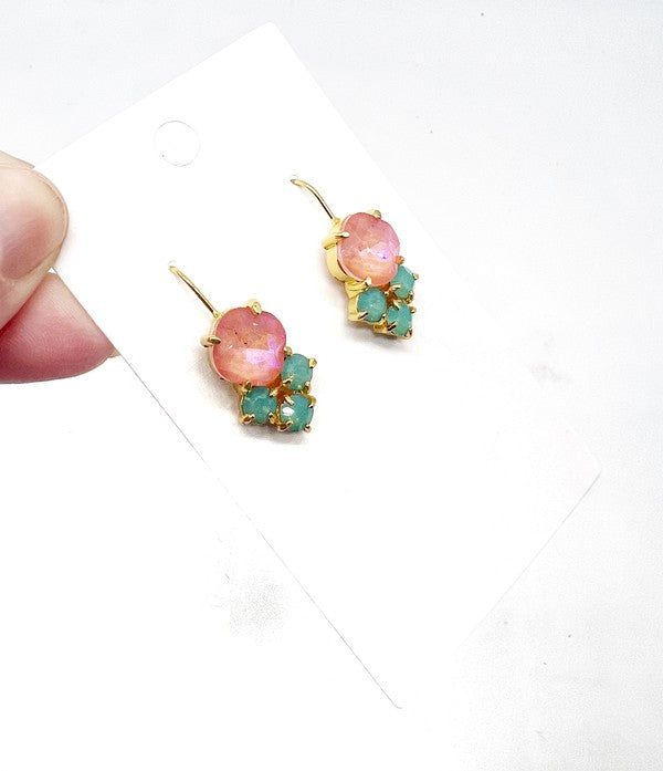 Pink Green Crystal Gem Earrings