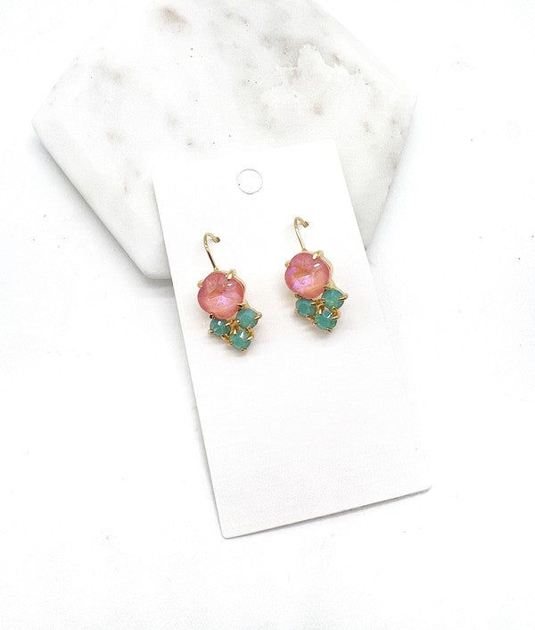 Pink Green Crystal Gem Earrings