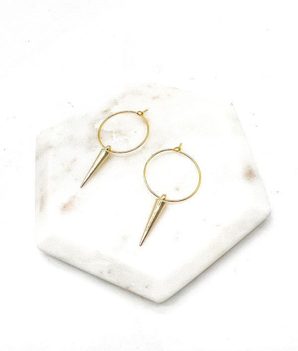 Gold Spike Hoop Metal Earrings