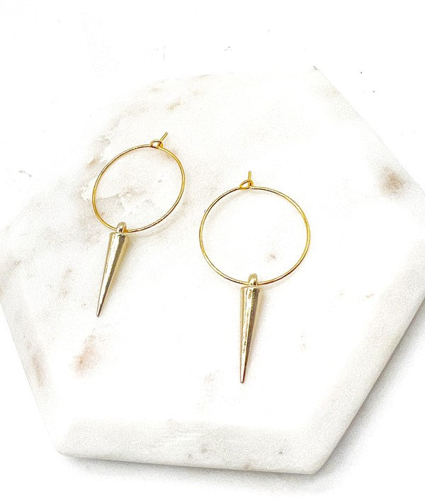 Gold Spike Hoop Metal Earrings