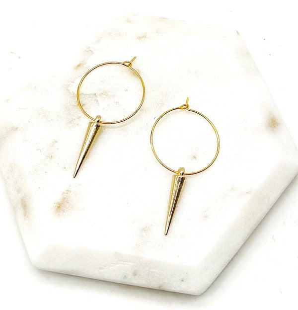 Gold Spike Hoop Metal Earrings