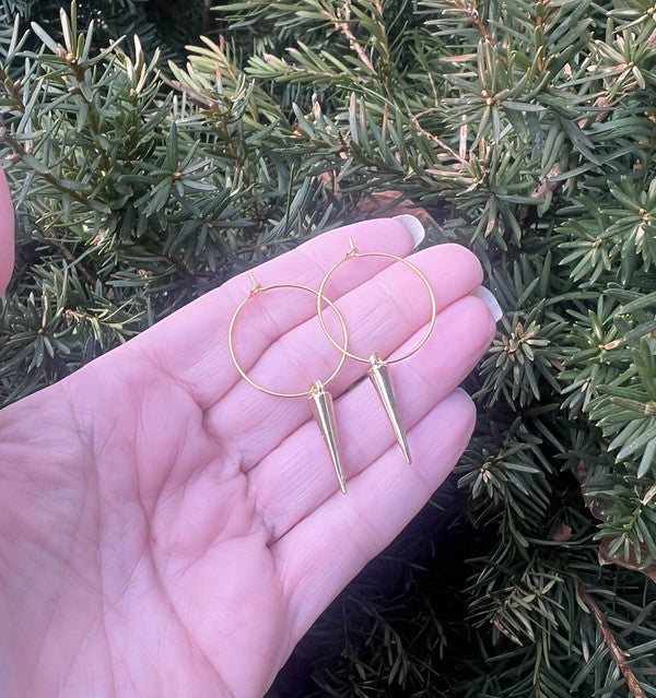 Gold Spike Hoop Metal Earrings