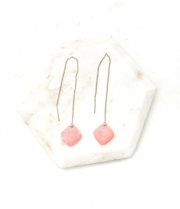 Pink Peach Diamond Threader Minimalist Earrings