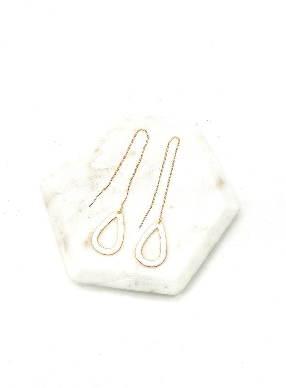White Gold Teardrop Threader Minimalist Earrings