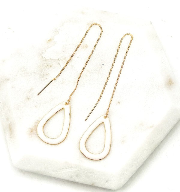 White Gold Teardrop Threader Minimalist Earrings