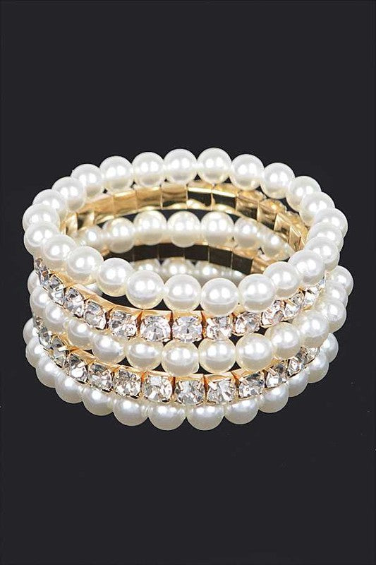 5 PC Rhinestone Pearl Convertible Stretch Bracelet