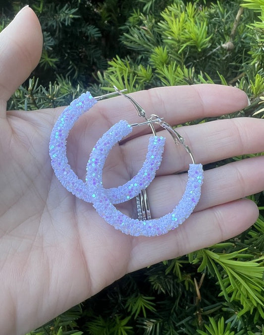 White Glitter Hoop Earrings