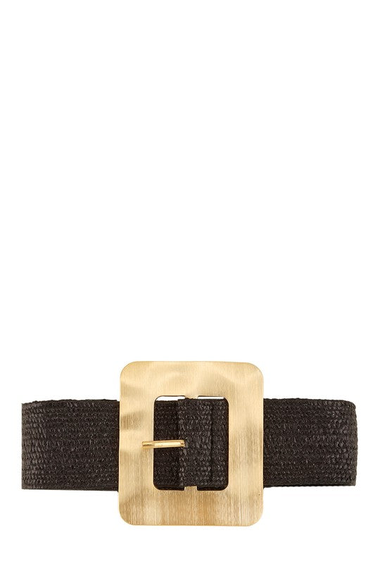 Metal Square Buckle Straw Elastic Belt