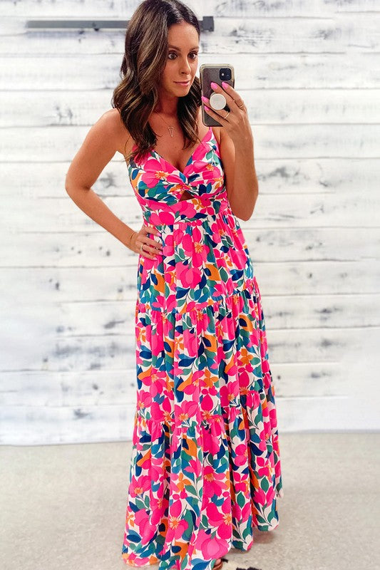Women Twisted Smocked Back Tiered Maxi Dress