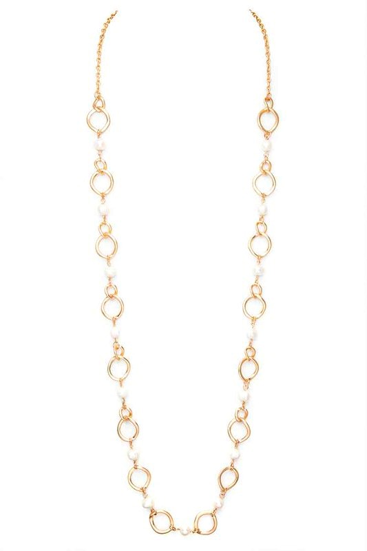 Chain Link Pearl Station Long Necklace