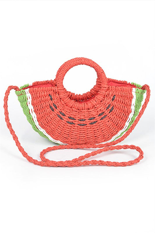Watermelon Basket Straw Top Handle Clutch