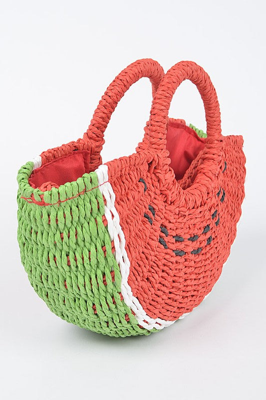 Watermelon Basket Straw Top Handle Clutch