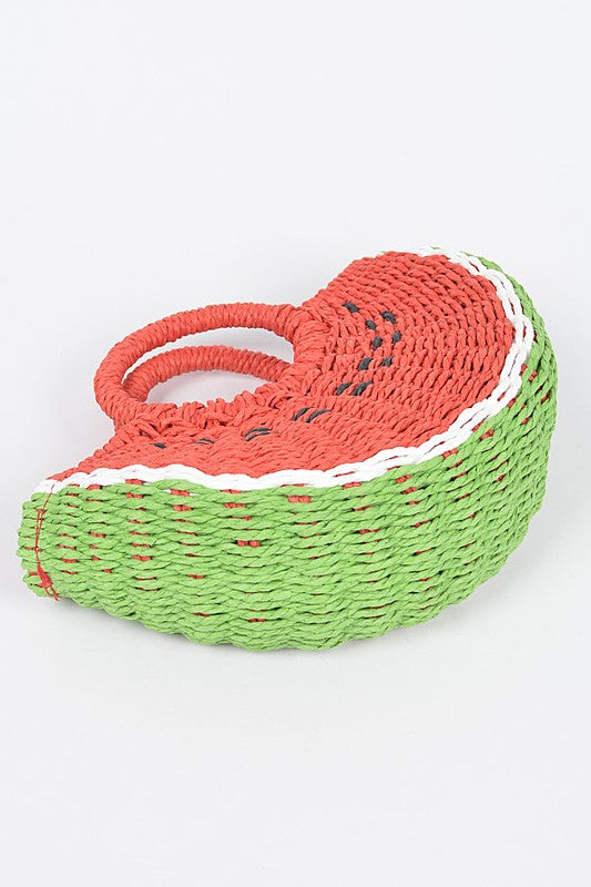 Watermelon Basket Straw Top Handle Clutch