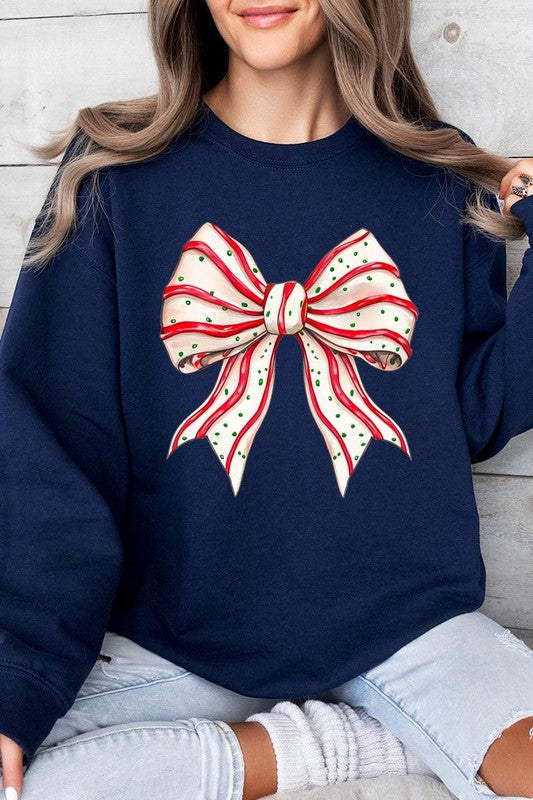 Christmas Tree Cake Bow Graphic Fleece Sweatshirts