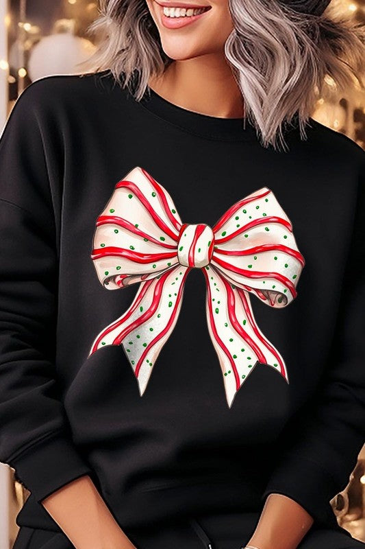 Christmas Tree Cake Bow Graphic Fleece Sweatshirts