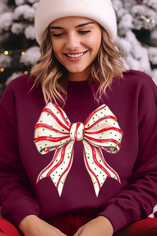 Christmas Tree Cake Bow Graphic Fleece Sweatshirts