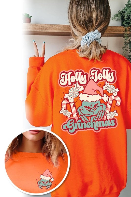 Holly Jolly Grinchmas Graphic Fleece Sweatshirts