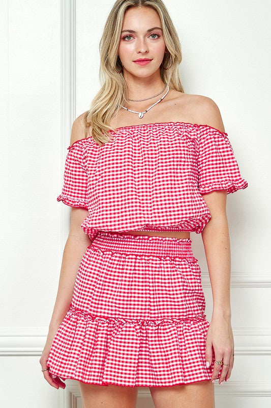 GINGHAM SEERSUCKERTOP AND SKIRT SET