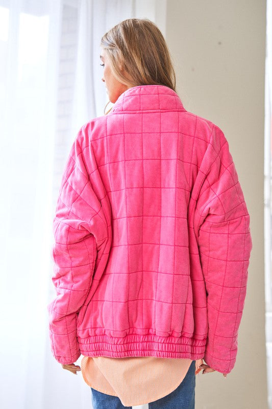 Washed Soft Comfy Quilting Zip Closure Jacket
