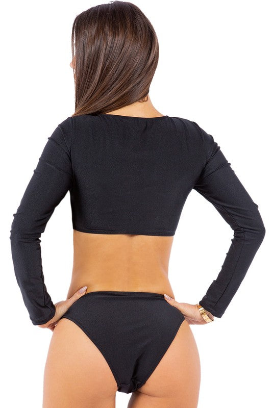 TWO PIECE LONG SLEEVE SLEEK CUT OUT BIKINI