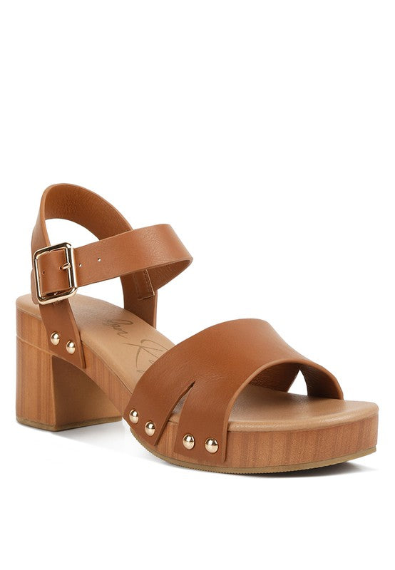 Campbell Faux Leather Textured Block Heel Sandals