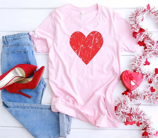 Distressed Red Valentine Heart Graphic Tee