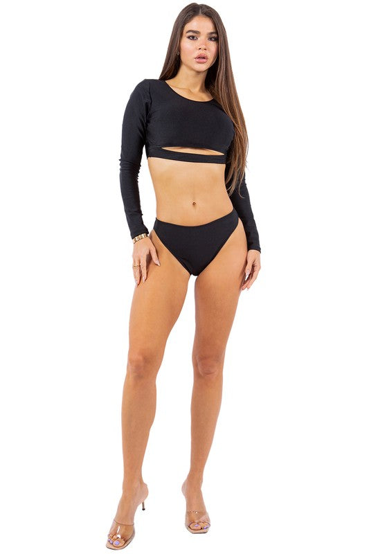 TWO PIECE LONG SLEEVE SLEEK CUT OUT BIKINI