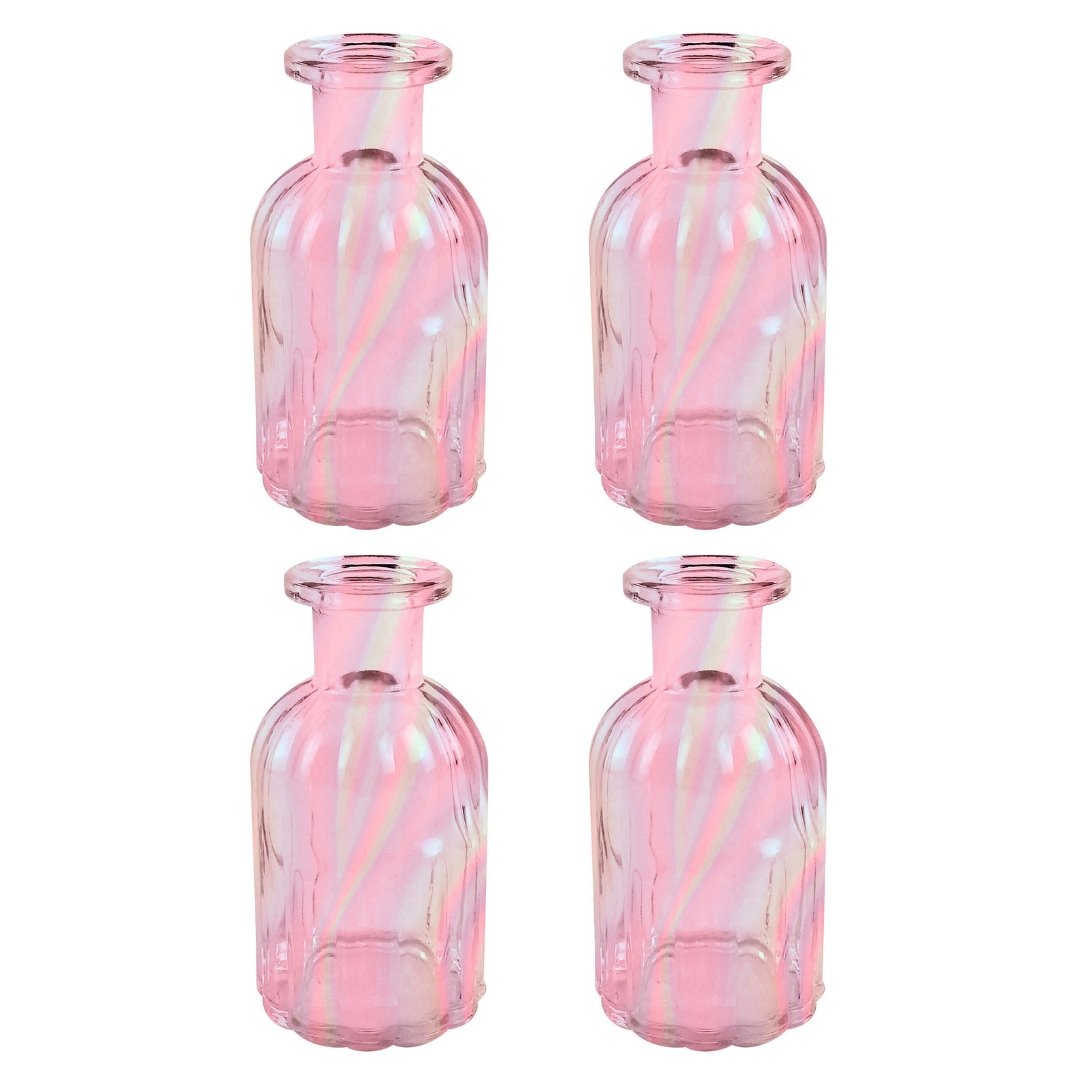 Set of 4 Pink Iridescent Glass Mini Bud Vase